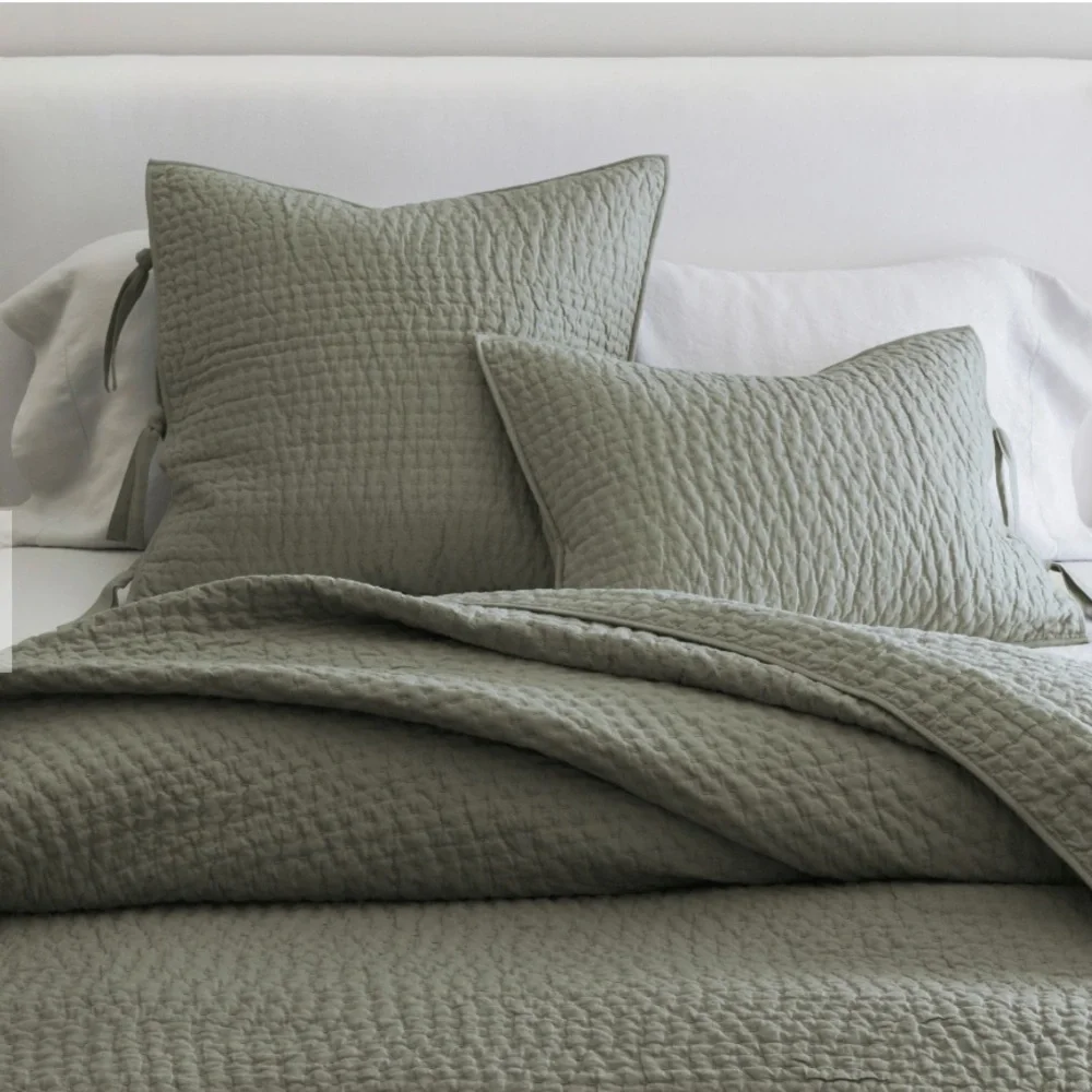 COPY - 😍Pottery Barn Pick-Stitch Handcrafted Cotton Linen Quilt & 1 matching sh…